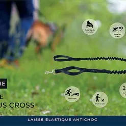 Kyflie - Laisse élastique Anti-chocs LUDUS CROSS Noir Pour Chien - 2m -Animalerie Boutique 38816